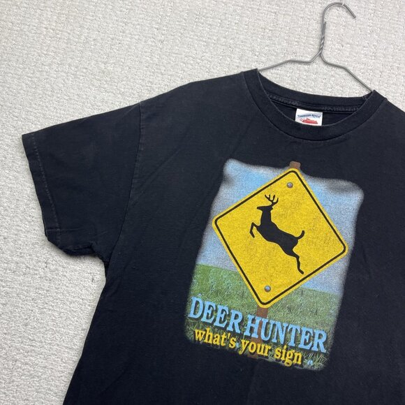 VTG Tennessee River Deer Hunter What's your sign Black Men’s Sz L T-Shirt - Picture 2 of 10